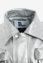 Chaqueta corta efecto piel con bolsillos en relieve | MWM [PS_COLORS:SILVER]
