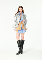 Chaqueta corta efecto piel con bolsillos en relieve | MWM [PS_COLORS:SILVER]