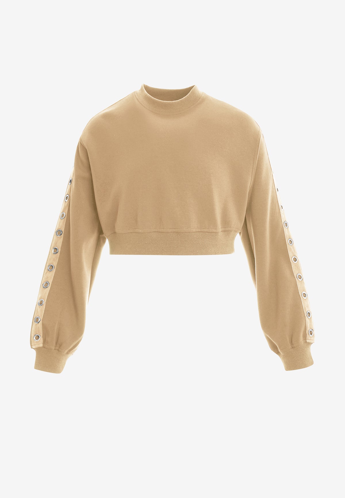 Sudadera corta con cordones en mangas y X de cordones cruzados | MWM [PS_COLORS:BEIGE]
