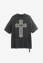Camiseta de corte regular lavada con logo infinito y cruz bordada | MWM [PS_COLORS:BLACK]