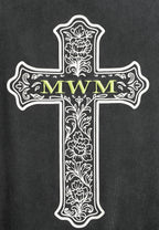 Camiseta de corte regular lavada con logo infinito y cruz bordada | MWM [PS_COLORS:BLACK]