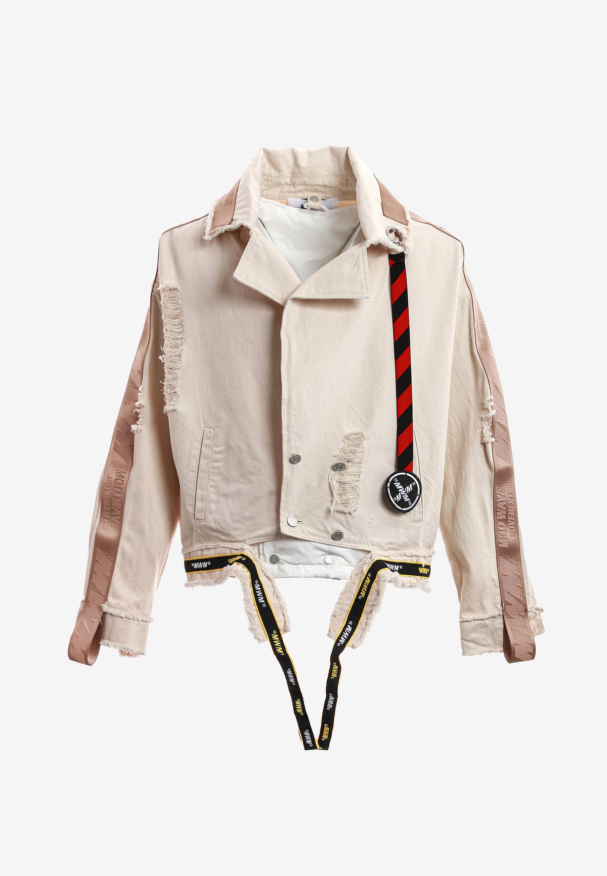 Chaqueta vaquera distressed con cintas MWM y chaleco térmico extraíble | MWM [PS_COLORS:BEIGE]