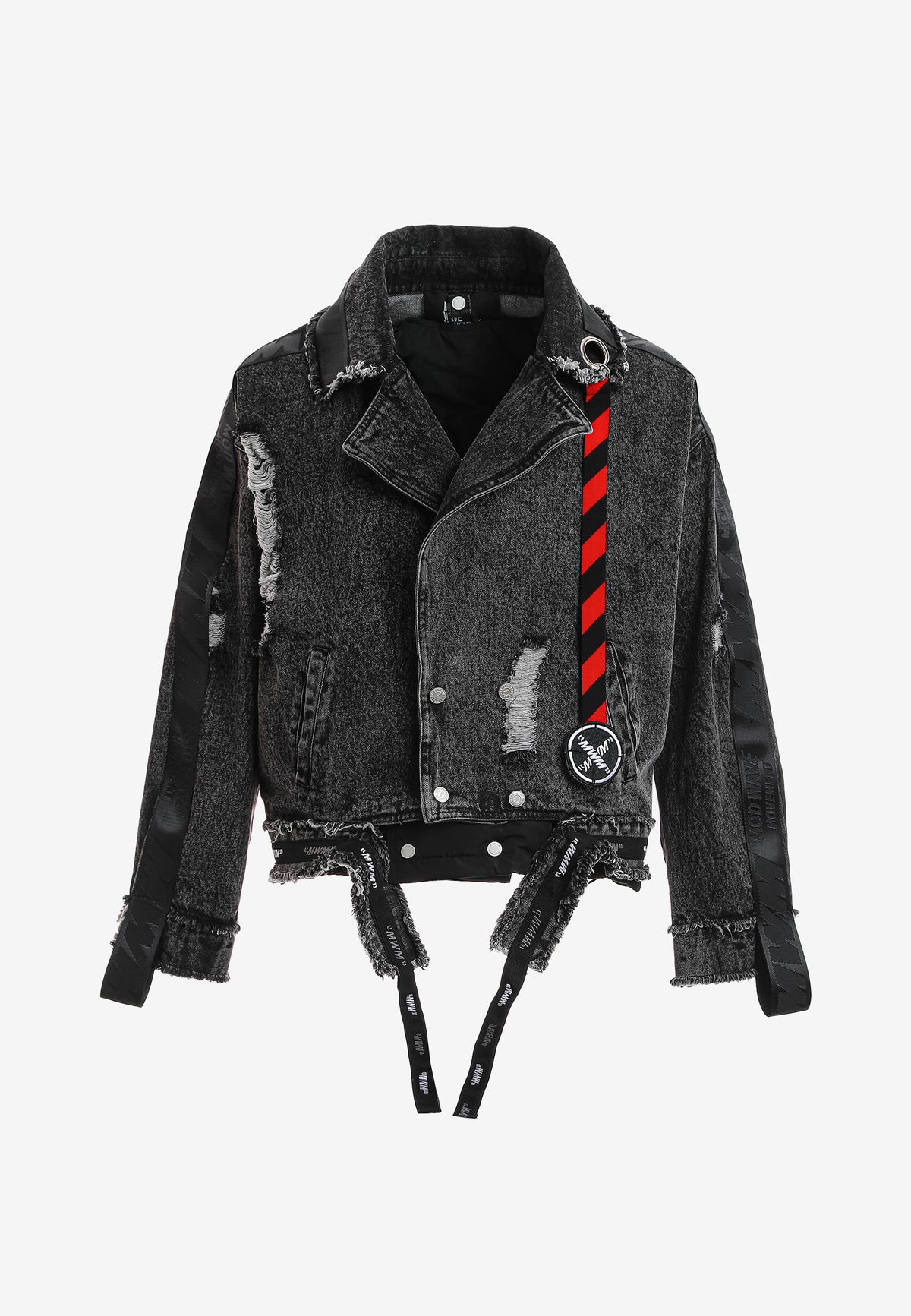 Chaqueta vaquera distressed con cintas MWM y chaleco térmico extraíble | MWM [PS_COLORS:BLACK]