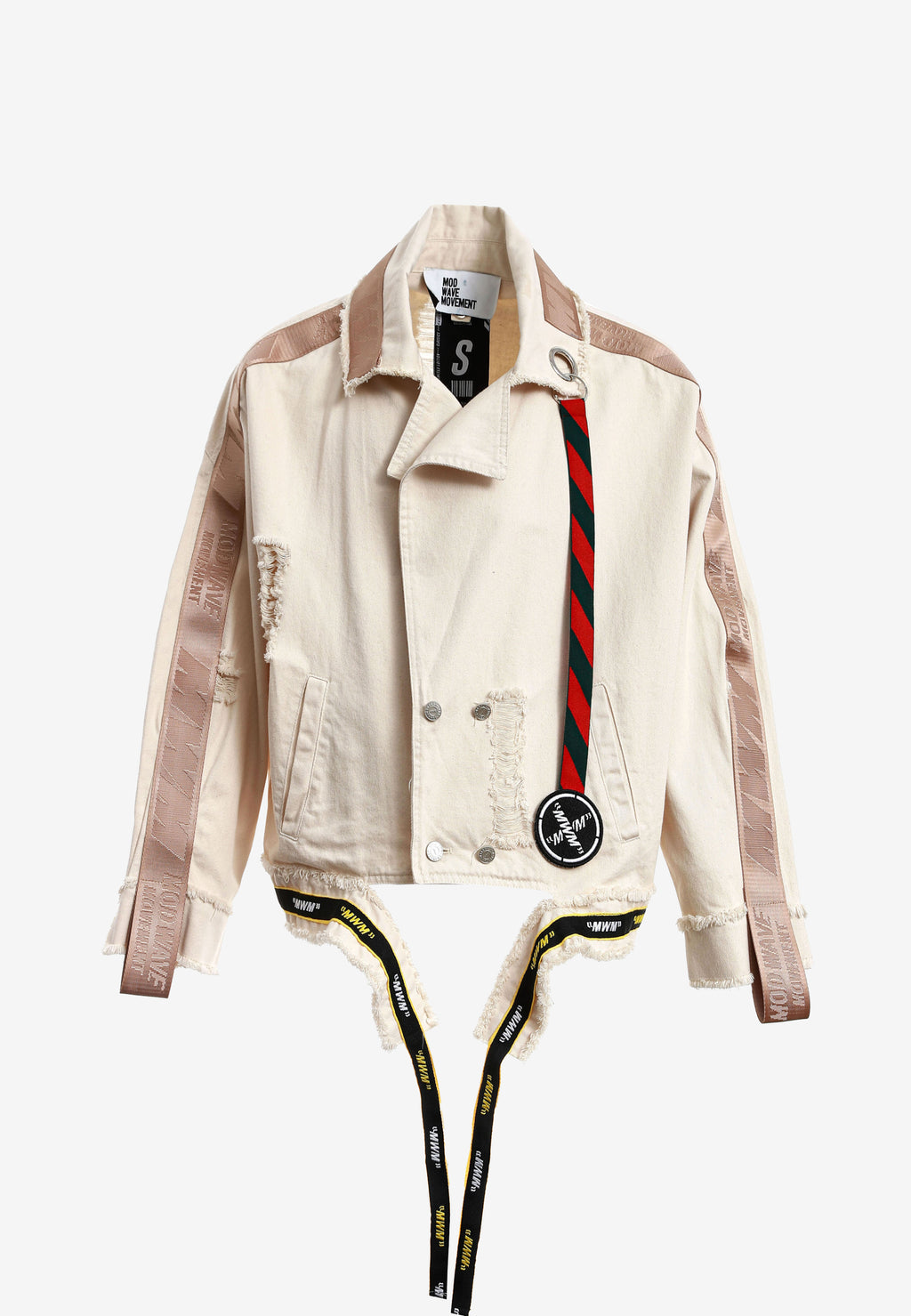 Chaqueta vaquera distressed con cintas MWM | MWM [PS_COLORS:BEIGE]