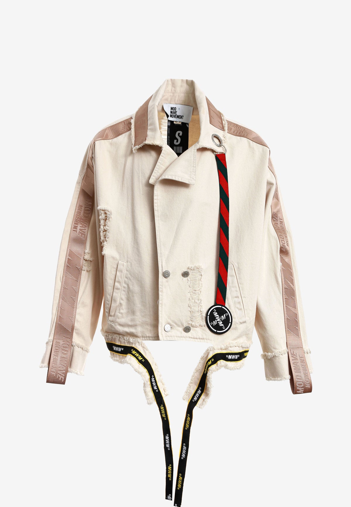 Chaqueta vaquera distressed con cintas MWM | MWM [PS_COLORS:BEIGE]