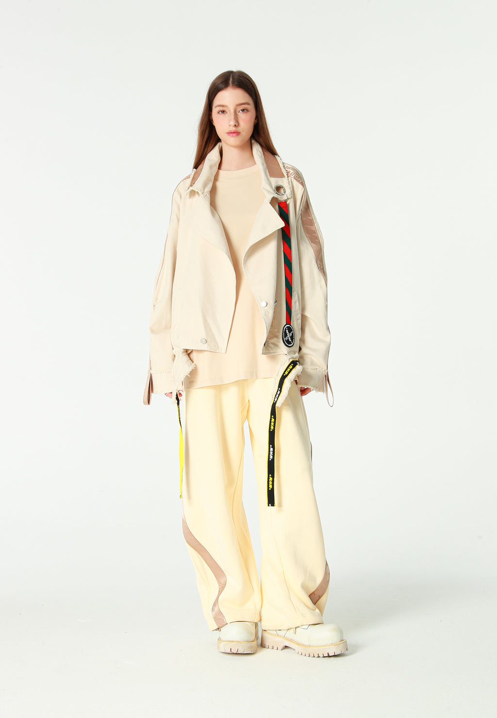 Chaqueta vaquera distressed con cintas MWM | MWM [PS_COLORS:BEIGE]
