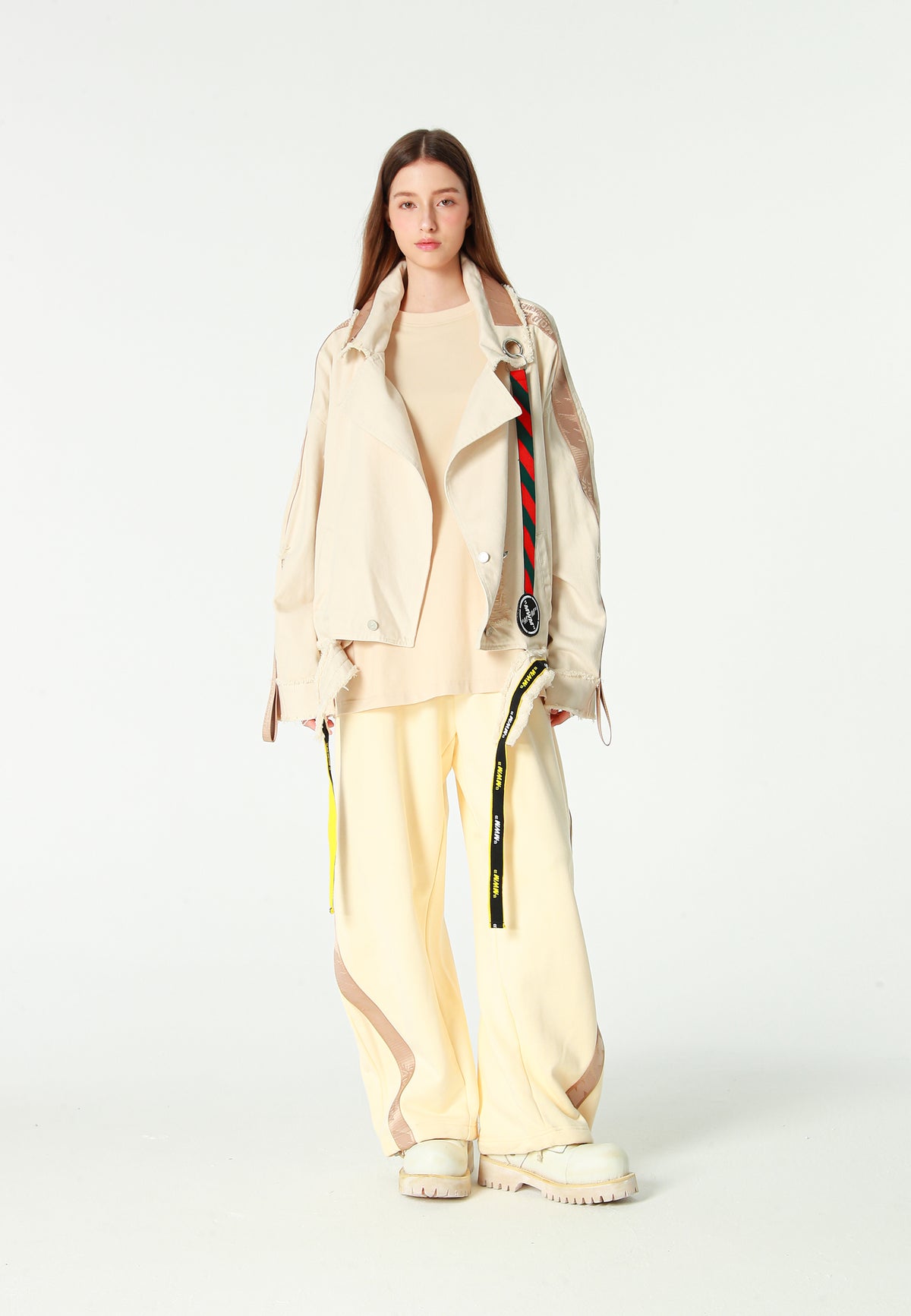 Chaqueta vaquera distressed con cintas MWM | MWM [PS_COLORS:BEIGE]