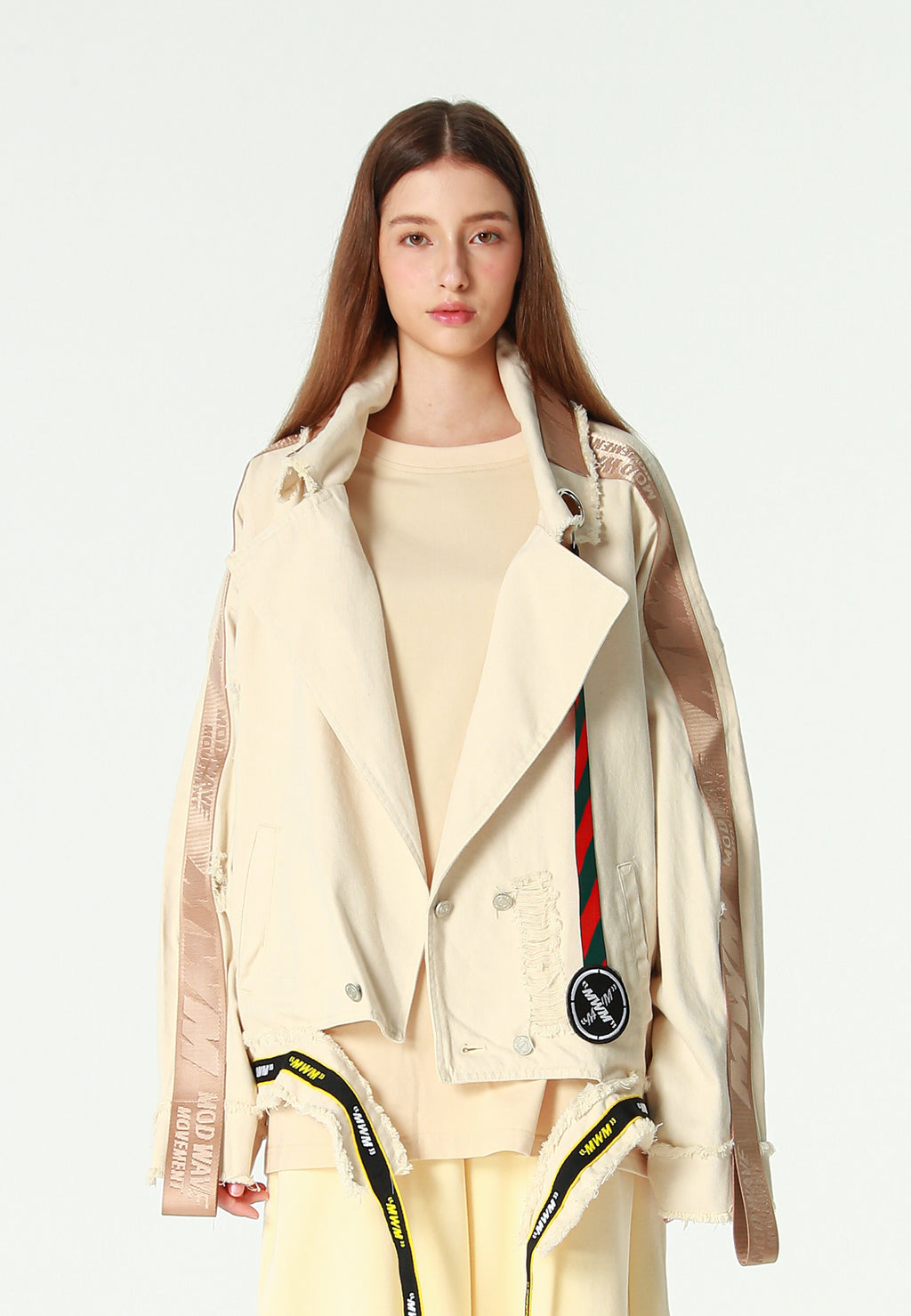 Chaqueta vaquera distressed con cintas MWM | MWM [PS_COLORS:BEIGE]