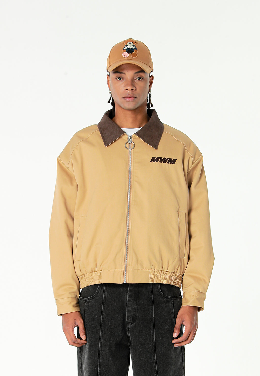 Chaqueta Harrington TEDDY de canvas con cuello efecto piel y parche Teddy en la espalda | MWM [PS_COLORS:CAMEL]