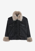 Chaqueta vaquera de mujer TEDDY con cuello y puños de pelo y parche Teddy en la espalda | MWM [PS_COLORS:BLACK]