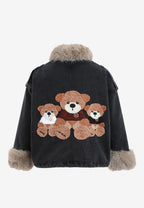 Chaqueta vaquera de mujer TEDDY con cuello y puños de pelo y parche Teddy en la espalda | MWM [PS_COLORS:BLACK]
