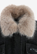 Chaqueta vaquera de mujer TEDDY con cuello y puños de pelo y parche Teddy en la espalda | MWM [PS_COLORS:BLACK]