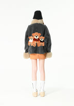 Chaqueta vaquera de mujer TEDDY con cuello y puños de pelo y parche Teddy en la espalda | MWM [PS_COLORS:BLACK]