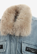 Chaqueta vaquera de mujer TEDDY con cuello y puños de pelo y parche Teddy en la espalda | MWM [PS_COLORS:DENIM]