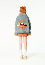 Chaqueta vaquera de mujer TEDDY con cuello y puños de pelo y parche Teddy en la espalda | MWM [PS_COLORS:DENIM]