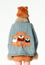 Chaqueta vaquera de mujer TEDDY con cuello y puños de pelo y parche Teddy en la espalda | MWM [PS_COLORS:DENIM]