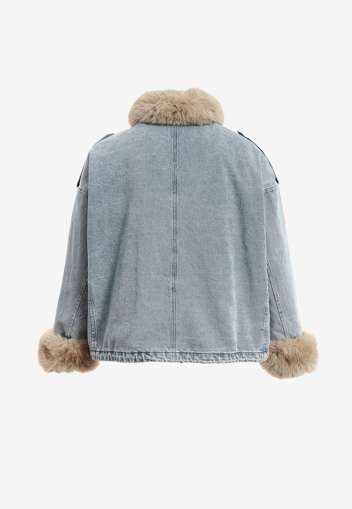 Chaqueta vaquera de mujer con cuello y puños de pelo | MWM [PS_COLORS:BLUE]