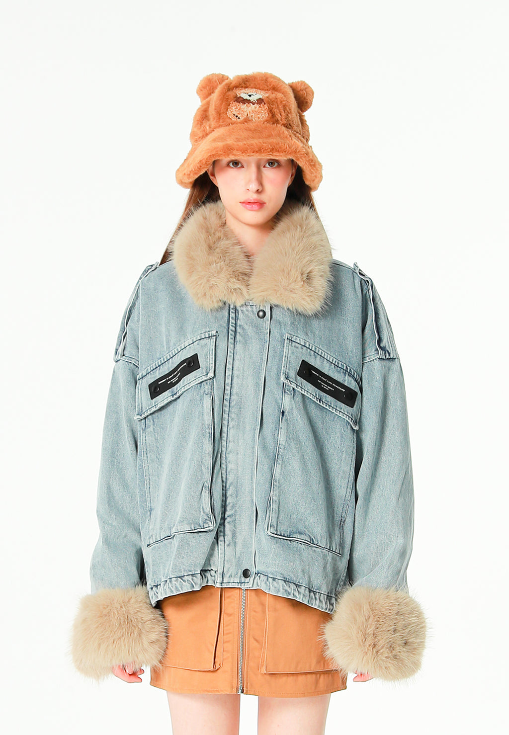 Chaqueta vaquera de mujer con cuello y puños de pelo | MWM [PS_COLORS:BLUE]