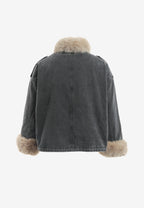Chaqueta vaquera de mujer con cuello y puños de pelo | MWM [PS_COLORS:BLACK]