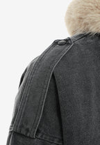 Chaqueta vaquera de mujer con cuello y puños de pelo | MWM [PS_COLORS:BLACK]