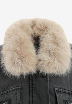 Chaqueta vaquera de mujer con cuello y puños de pelo | MWM [PS_COLORS:BLACK]