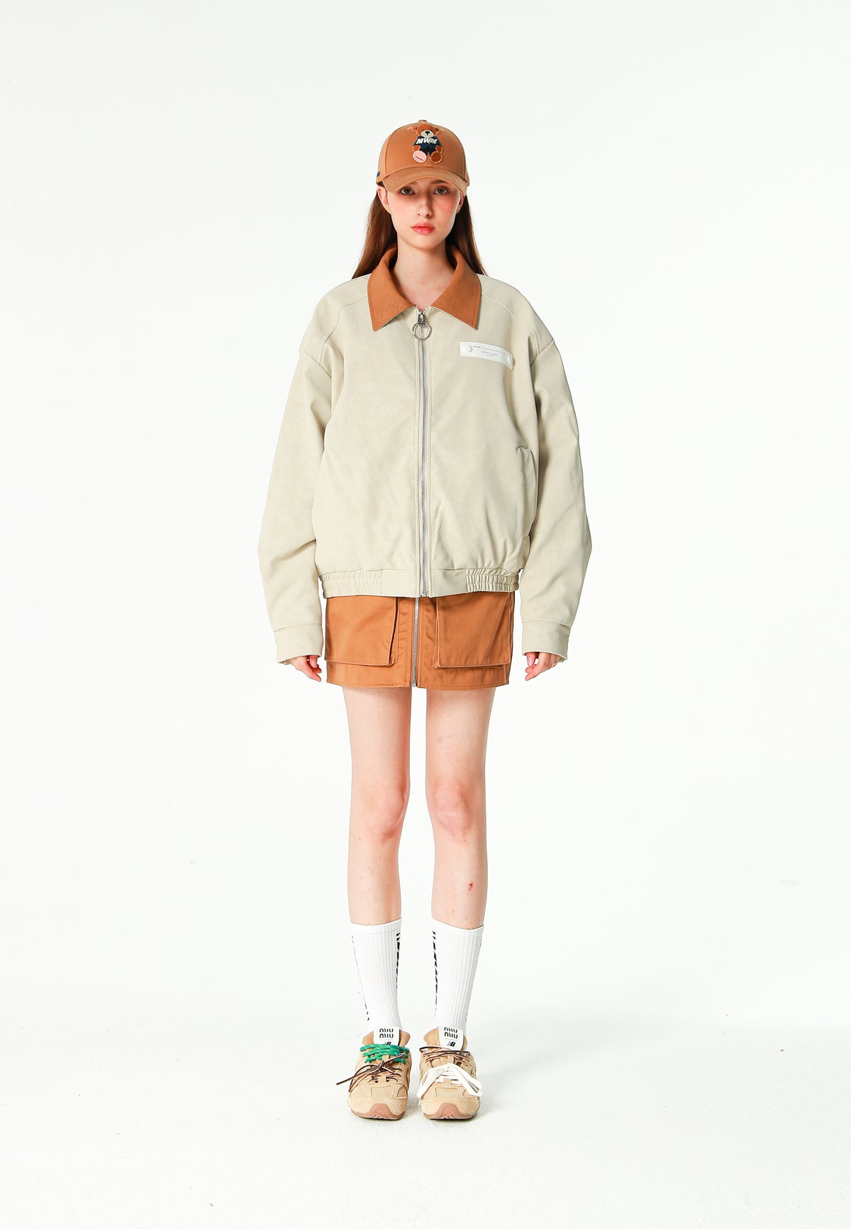 Chaqueta Harrington TEDDY efecto piel con parche Teddy de canvas y forro animal print | MWM [PS_COLORS:ECRU]