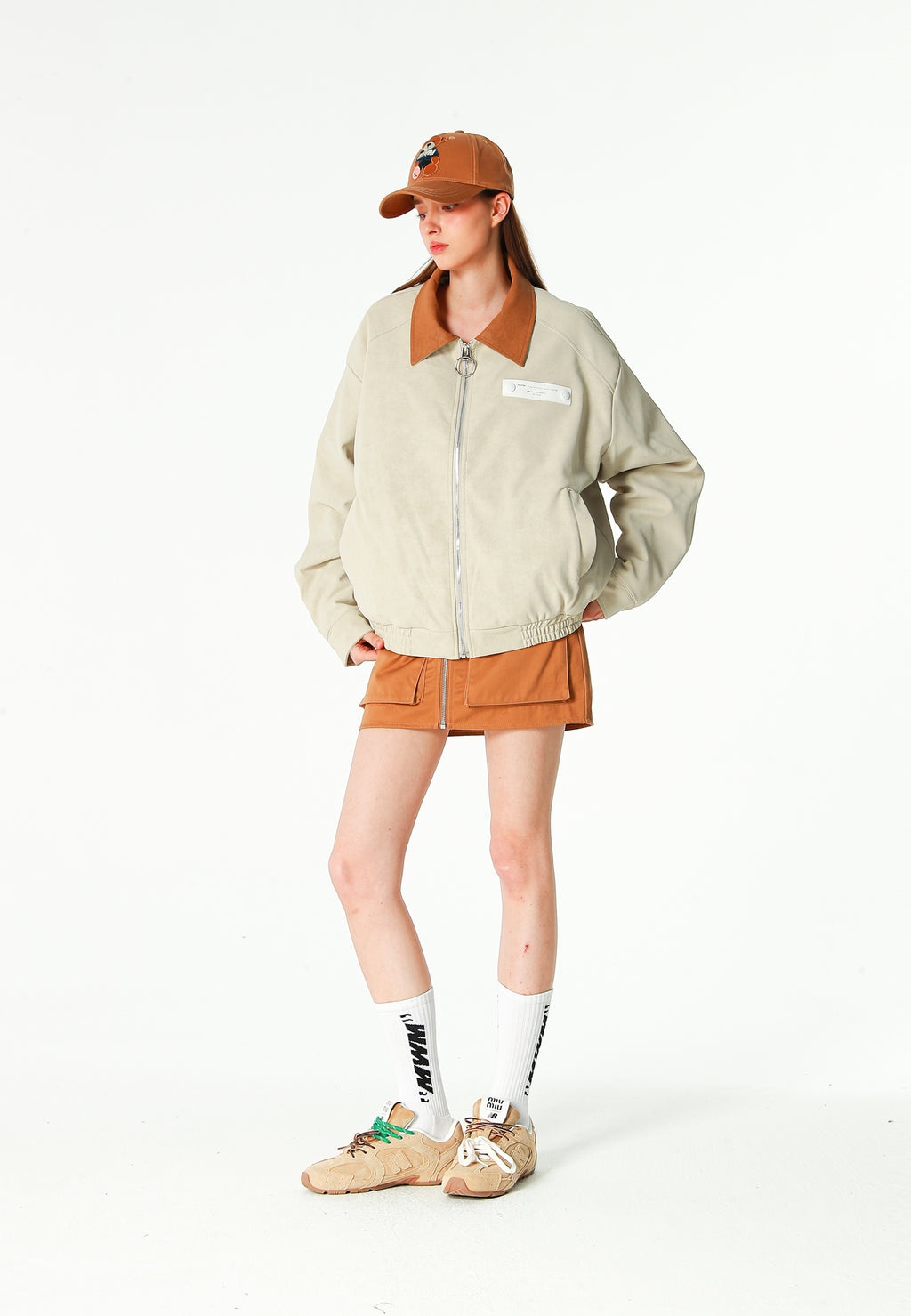 Chaqueta Harrington TEDDY efecto piel con parche Teddy de canvas y forro animal print | MWM [PS_COLORS:ECRU]