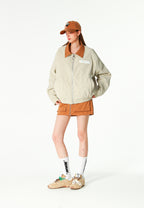 Chaqueta Harrington TEDDY efecto piel con parche Teddy de canvas y forro animal print | MWM [PS_COLORS:ECRU]