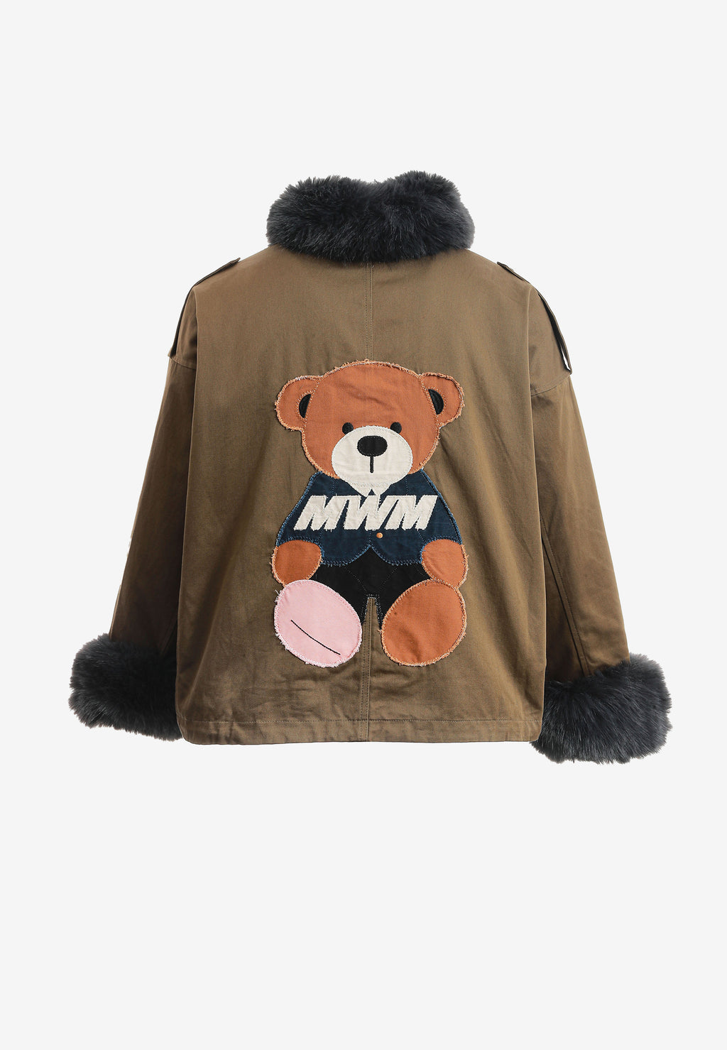 Chaqueta de mujer TEDDY de canvas con cuello y puños de pelo y parche Teddy en la espalda | MWM [PS_COLORS:BROWN]