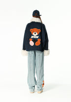 Chaqueta de mujer TEDDY de canvas con cuello y puños de pelo y parche Teddy en la espalda | MWM [PS_COLORS:NAVY]