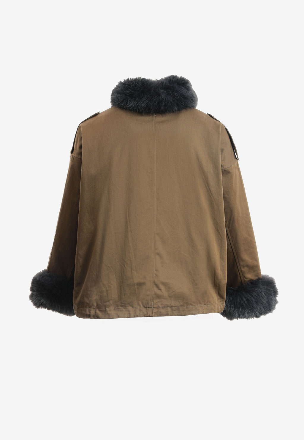 Chaqueta de mujer de canvas con cuello y puños de pelo | MWM [PS_COLORS:BROWN]