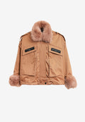 Chaqueta de mujer de canvas con cuello y puños de pelo | MWM [PS_COLORS:CAMEL]