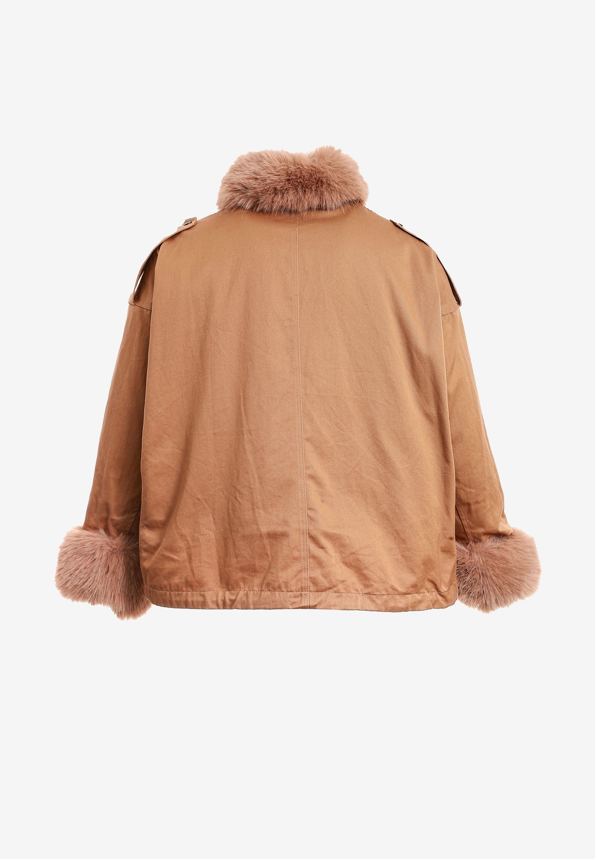 Chaqueta de mujer de canvas con cuello y puños de pelo | MWM [PS_COLORS:CAMEL]