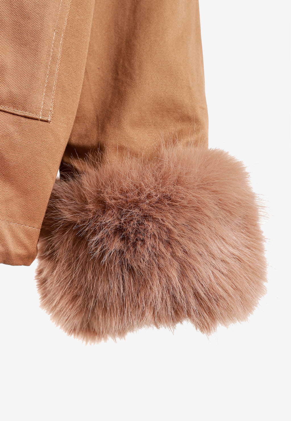 Chaqueta de mujer de canvas con cuello y puños de pelo | MWM [PS_COLORS:CAMEL]