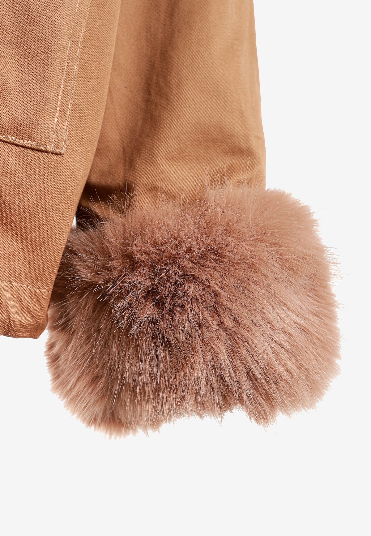 Chaqueta de mujer de canvas con cuello y puños de pelo | MWM [PS_COLORS:CAMEL]
