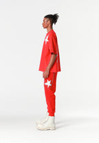 Camiseta Wings de corte relajado con estrellas frontales y doble parche de alas en la espalda | MWM [PS_COLORS:RED]