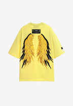 Camiseta Wings de corte relajado con estrellas frontales y doble parche de alas en la espalda | MWM [PS_COLORS:YELLOW]
