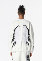 Sudadera Wings de corte relajado con estrellas frontales y doble parche de alas en la espalda | MWM [PS_COLORS:WHITE]