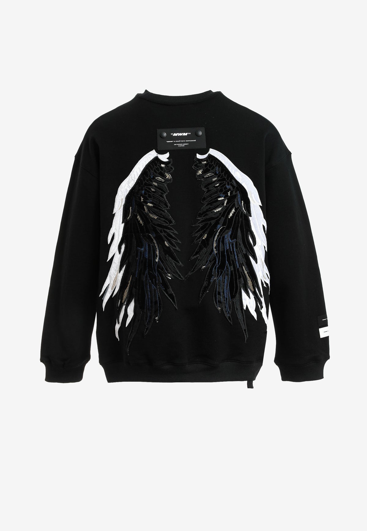 Sudadera de niño Wings de corte relajado con estrellas frontales y doble parche de alas en la espalda | MWM [PS_COLORS:BLACK]