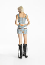 MWM DENIM SHORTS WITH LEATHER DETAIL