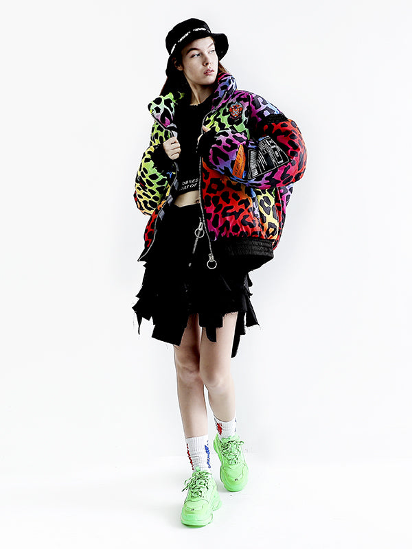 ANIMAL PRINT PUFFER COAT